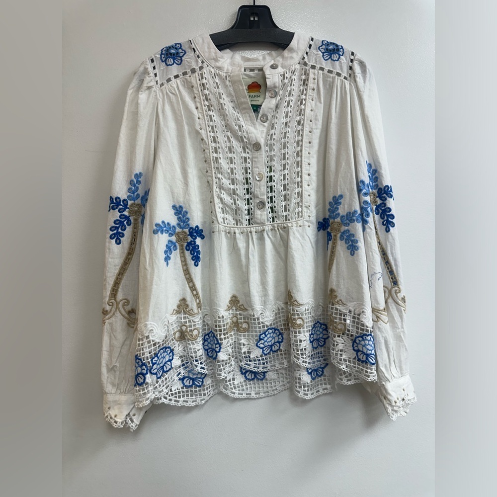 FARM Rio Off-White Romantic Richelieu Blouse - Picture 3 of 6